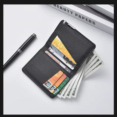 Elite Men's Saffiano Bifold: High-End Cross-Pattern Leather Card Holder with Multi-Slot Precision