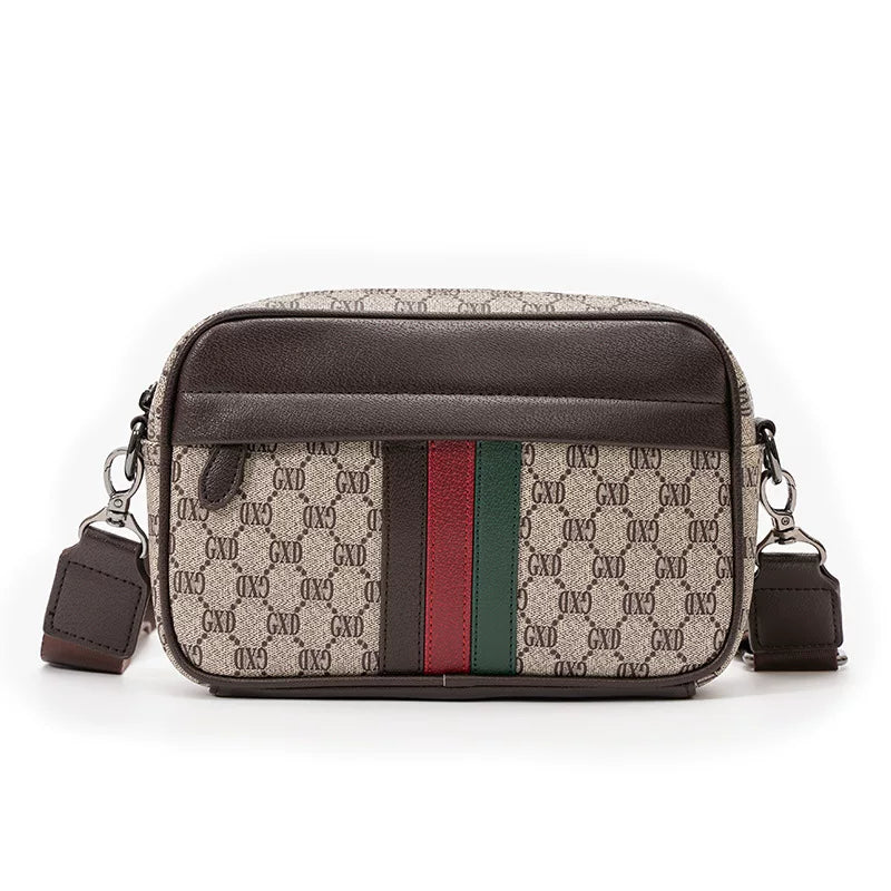 Plaid Minimalist Messenger Bag - Structured Small Square Crossbody in Premium Vegan Leather for Men