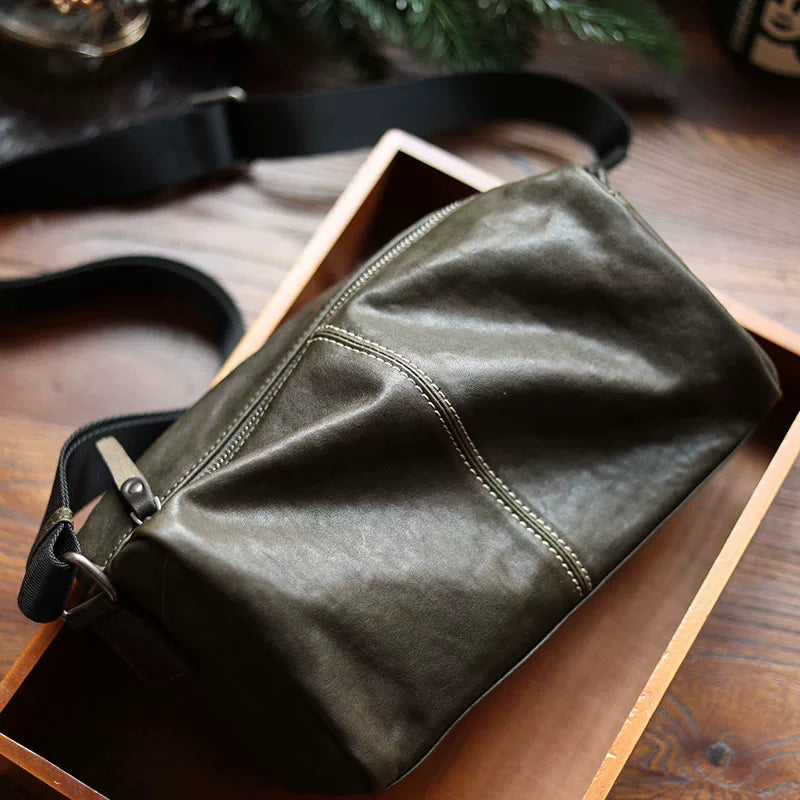 Handcrafted Vegetable-Tanned Leather Messenger - Luxury Soft Cowhide Shoulder Sling & Urban Pillow Crossbody for Men