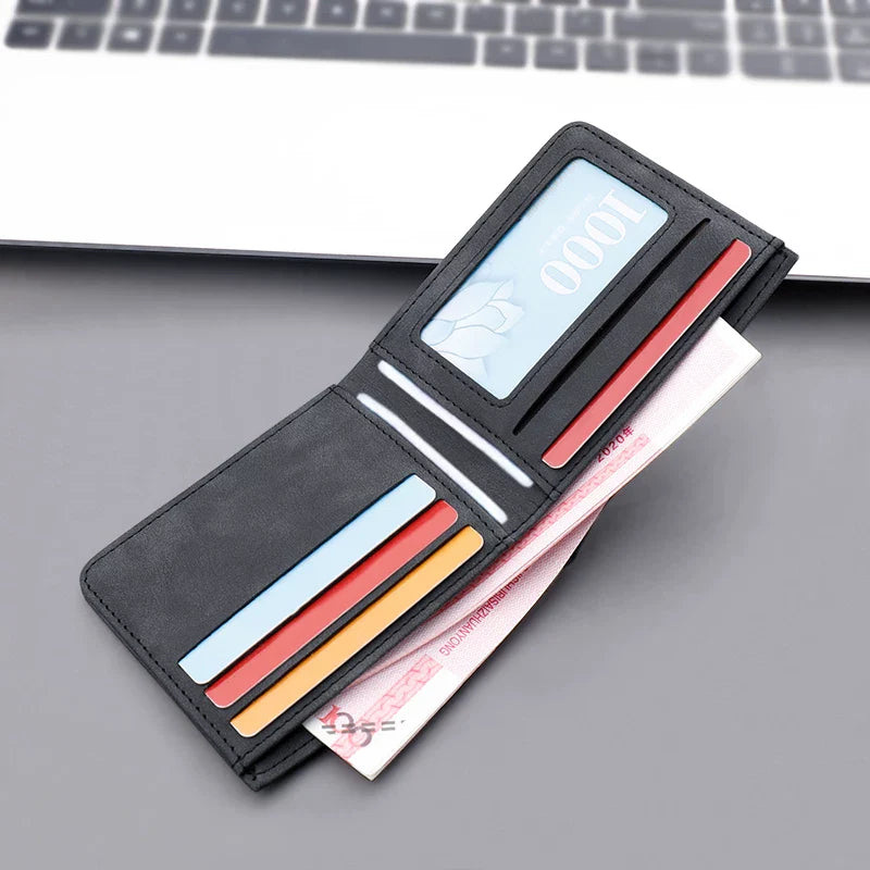 Men’s Ins-Style Nubuck Leather Wallet - Ultra-Slim Bifold with Driver’s License Window - Retro College Student Card Holder & Billfold
