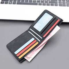 Men’s Ins-Style Nubuck Leather Wallet - Ultra-Slim Bifold with Driver’s License Window - Retro College Student Card Holder & Billfold