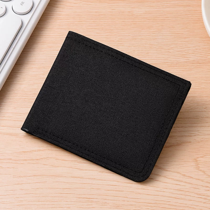 Men'S Short Canvas Wallet With Multiple Card Slots, Simple Student Horizontal Snap Wallet, Youth Folding Ultra-Thin Small Wallet