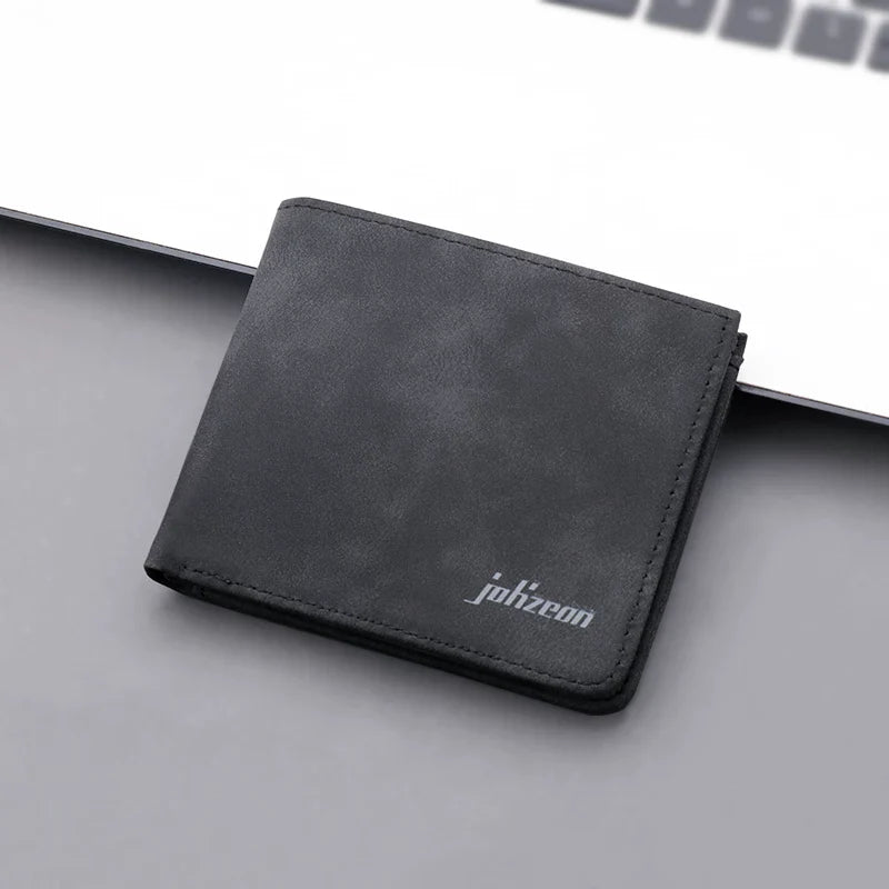 Men’s Ins-Style Nubuck Leather Wallet - Ultra-Slim Bifold with Driver’s License Window - Retro College Student Card Holder & Billfold