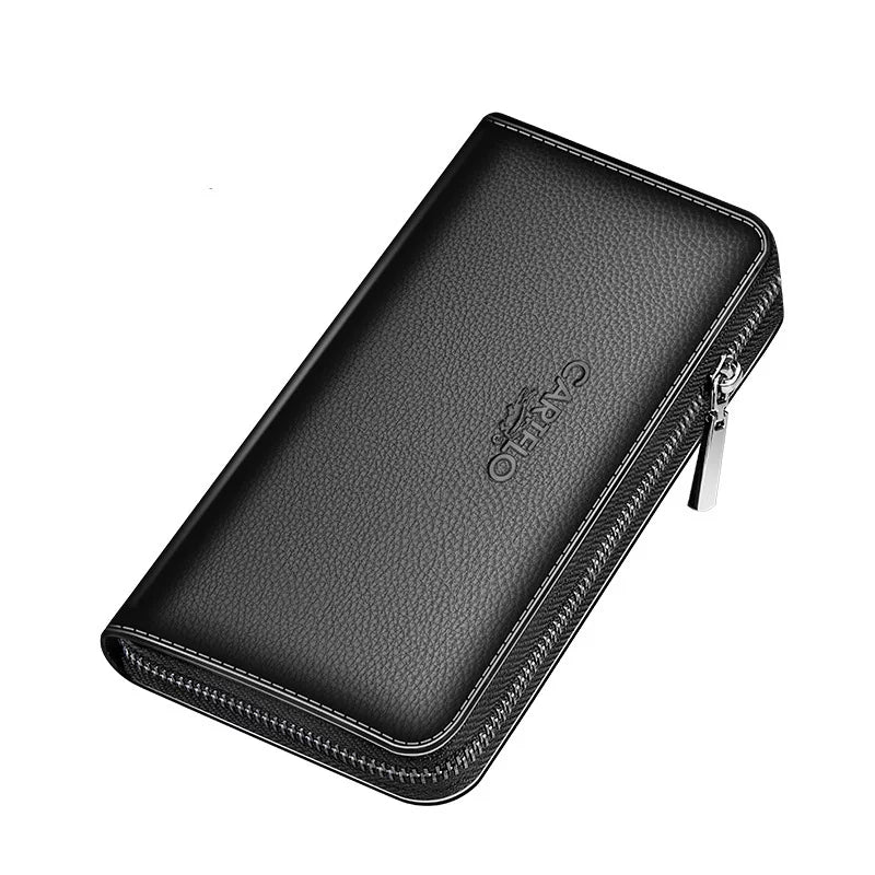Trendy Men’s Leather Clutch - Large Capacity Zippered Travel Wallet & Business Organizer Bag with Wristlet for Young Professionals