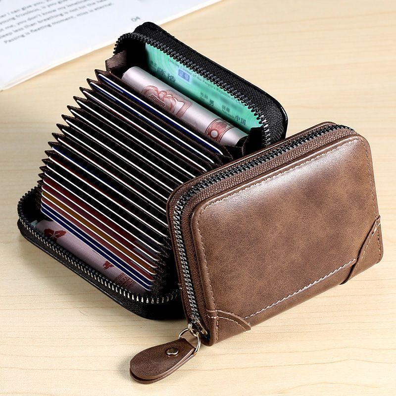 Elite Men's RFID-Blocking Card Case: Genuine Leather Texture Anti-Theft Slim Wallet with High-Capacity Multi-Slot Organizer
