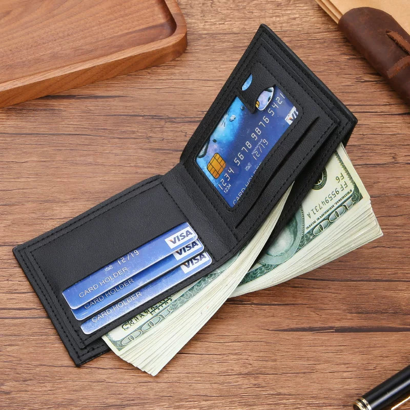 Minimalist Men's Bifold Wallet: Slim Horizontal Card Organizer in Premium Textured Finish for Business & Daily Use