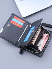 Men’s RFID-Blocking Trifold Wallet - Large Capacity Zippered Coin Pocket & Multi-Card Organizer - Slim Folding Canvas & Leather Short Clip