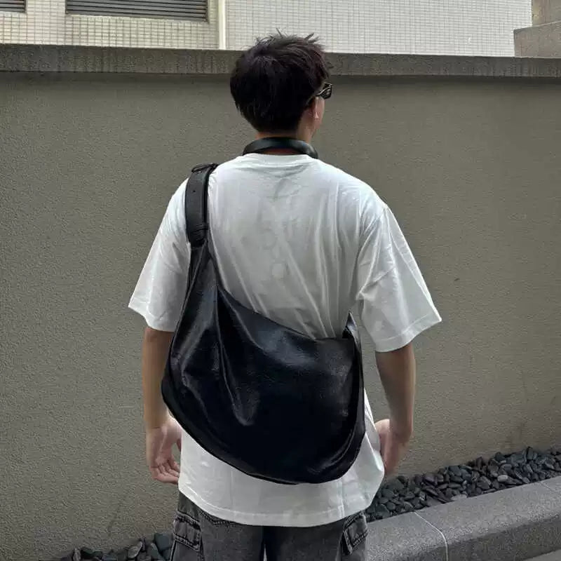Minimalist Soft Leather Slouchy Hobo Bag Large Capacity Dumpling Tote Versatile Crossbody Shoulder Bag for Men and Women