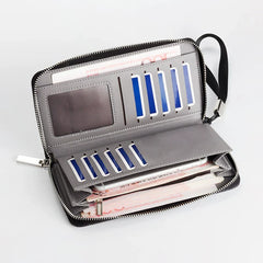 Men's Urban Canvas Long Zipper Clutch - Multi-Functional Smartphone Wallet & High-Capacity Card Organizer - Durable Casual Travel Handbag
