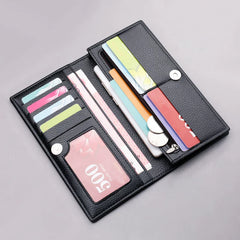 Men’s Long Leather Wallet - Large Capacity Zippered Phone Clutch & Multi-Card Organizer - Personalized Soft Leather Wallet with Secure Button Closure