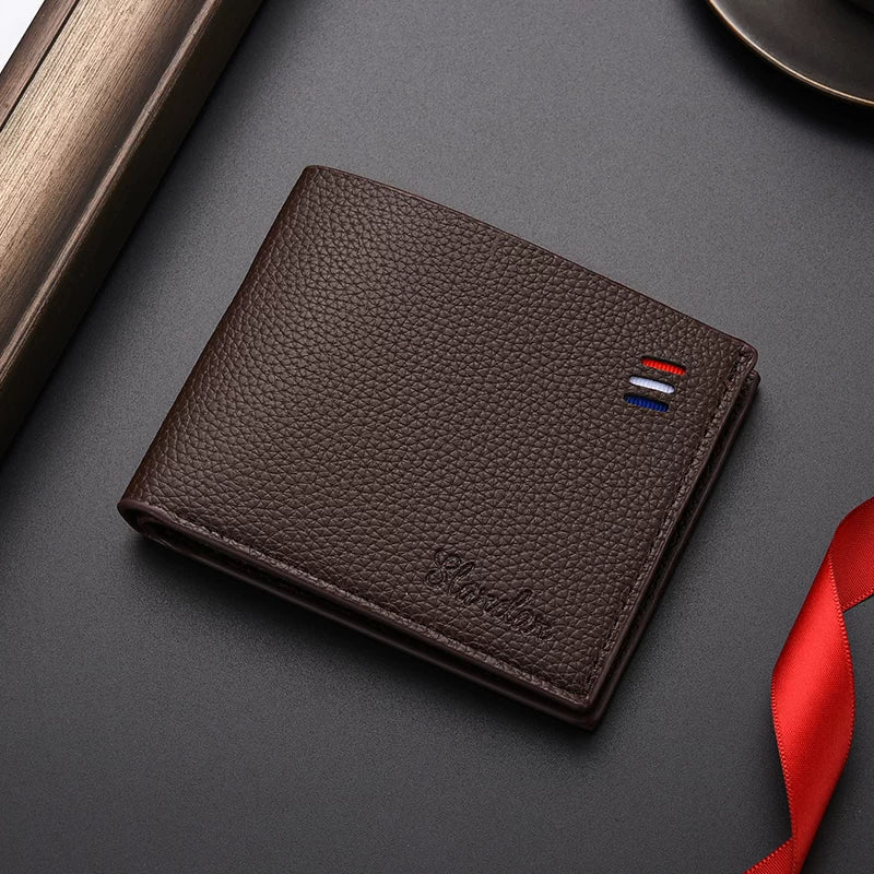 Urban Slim Men's Zipper Bifold - Pebbled Lychee Texture Ultra-Thin Wallet - Trendy Student Card Holder & Coin Purse for Daily Use