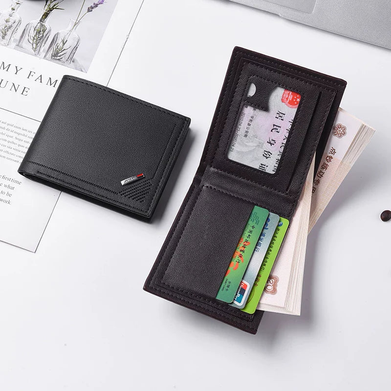Retro Slim Men's Bifold Wallet: Vintage Full-Grain Style Multi-Card Organizer for Business & Young Professionals