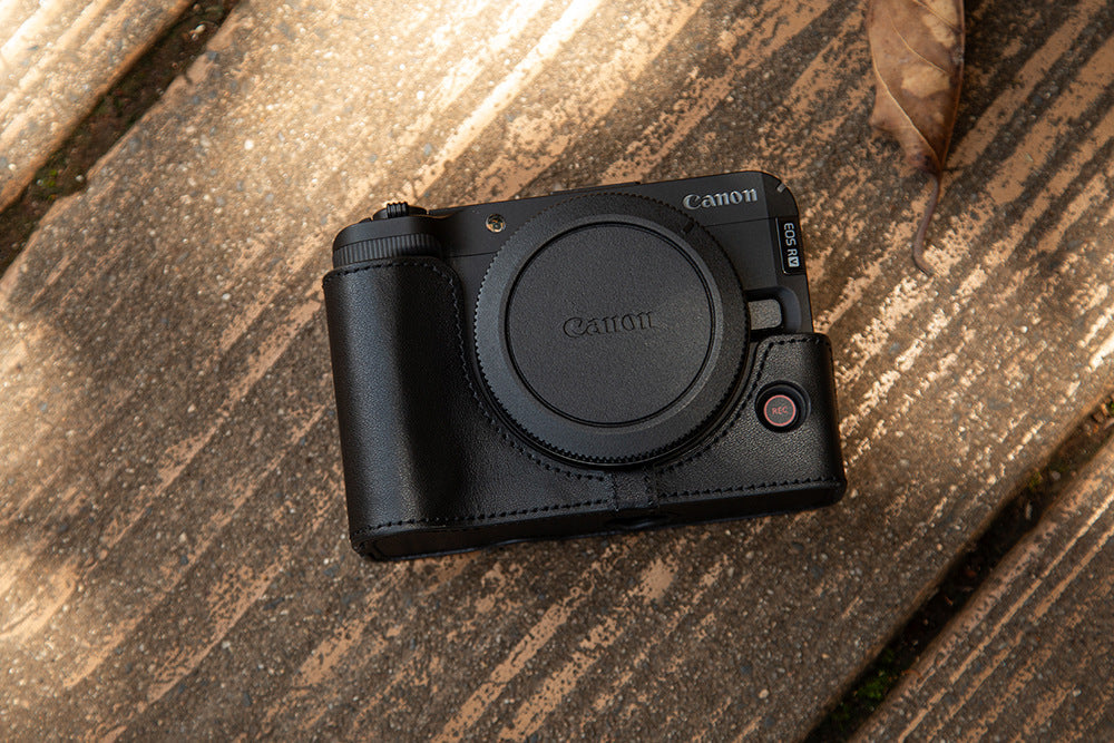 Handmade First-Layer Cowhide Case — Professional Genuine Leather Half Case for Canon EOS R50 — Retro Protective Base with Quick Access