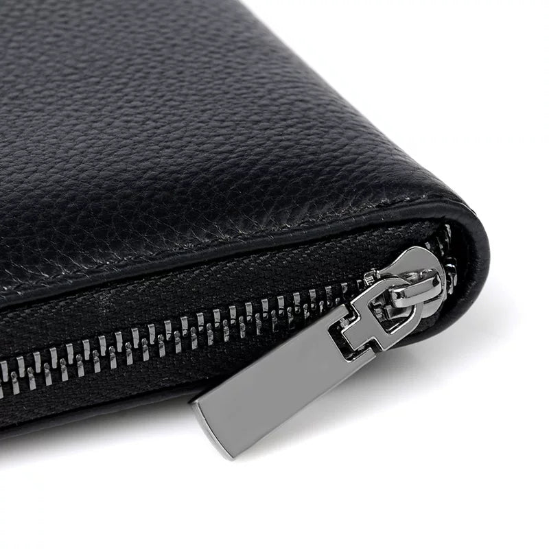 Trendy Men’s Leather Clutch - Large Capacity Zippered Travel Wallet & Business Organizer Bag with Wristlet for Young Professionals