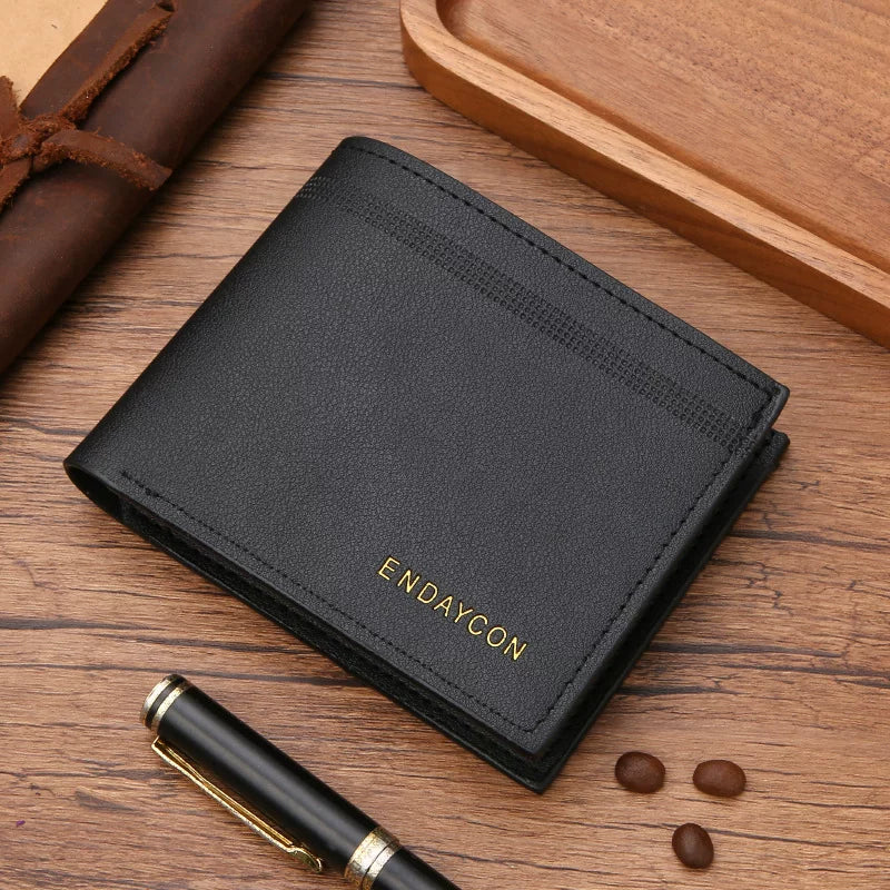 Minimalist Men's Bifold Wallet: Slim Horizontal Card Organizer in Premium Textured Finish for Business & Daily Use
