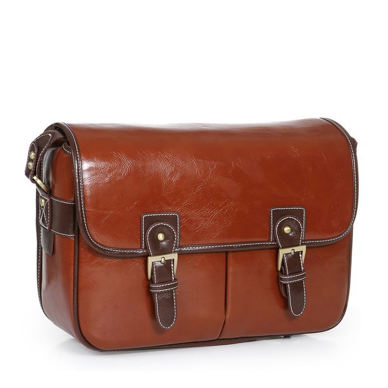 Professional Mirrorless Camera Messenger Bag — Water-Resistant Vegan Leather Shoulder Case — Padded Protective Liner Bag for Canon and Nikon