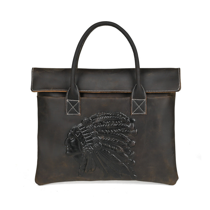 Premium Crazy Horse Leather Briefcase — Professional Full-Grain Cowhide Business Bag — Large Capacity Handheld Computer Tote for Men