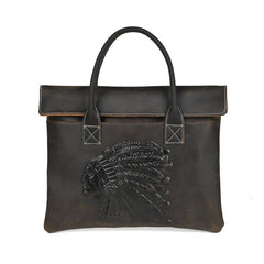 Premium Crazy Horse Leather Briefcase — Professional Full-Grain Cowhide Business Bag — Large Capacity Handheld Computer Tote for Men