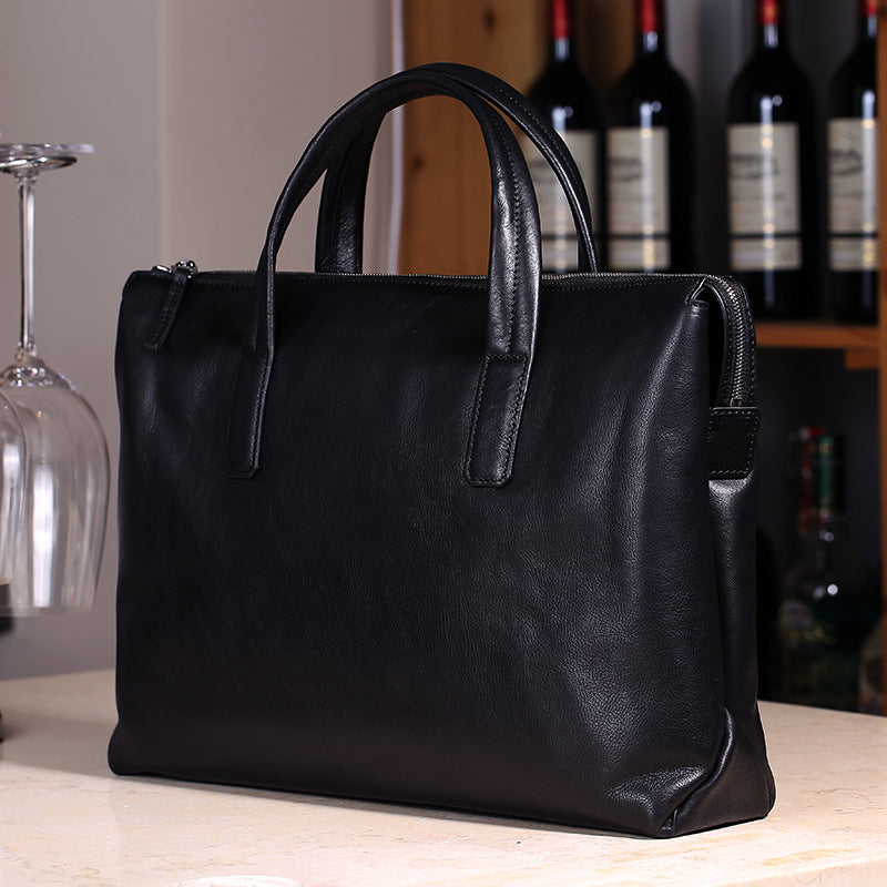 Premium First-Layer Cowhide Briefcase | Professional Full-Grain Leather Business Bag | Luxury Handheld Laptop Tote for 14" to 15.6" Notebooks