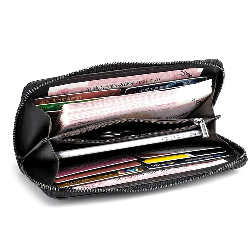 Trendy Men’s Leather Clutch - Large Capacity Zippered Travel Wallet & Business Organizer Bag with Wristlet for Young Professionals
