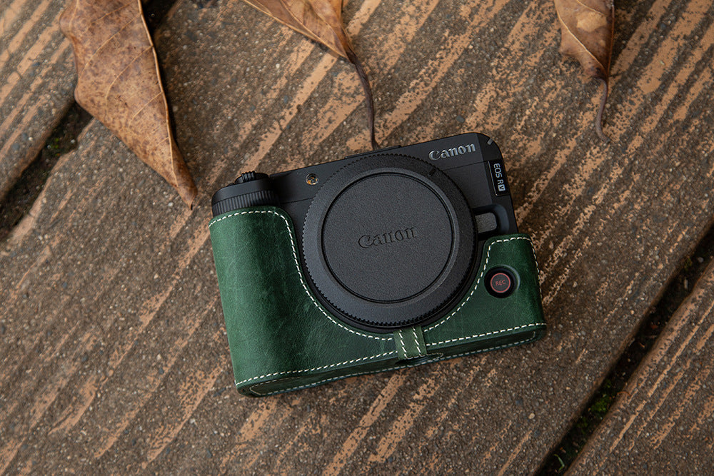 Handmade First-Layer Cowhide Case — Professional Genuine Leather Half Case for Canon EOS R50 — Retro Protective Base with Quick Access