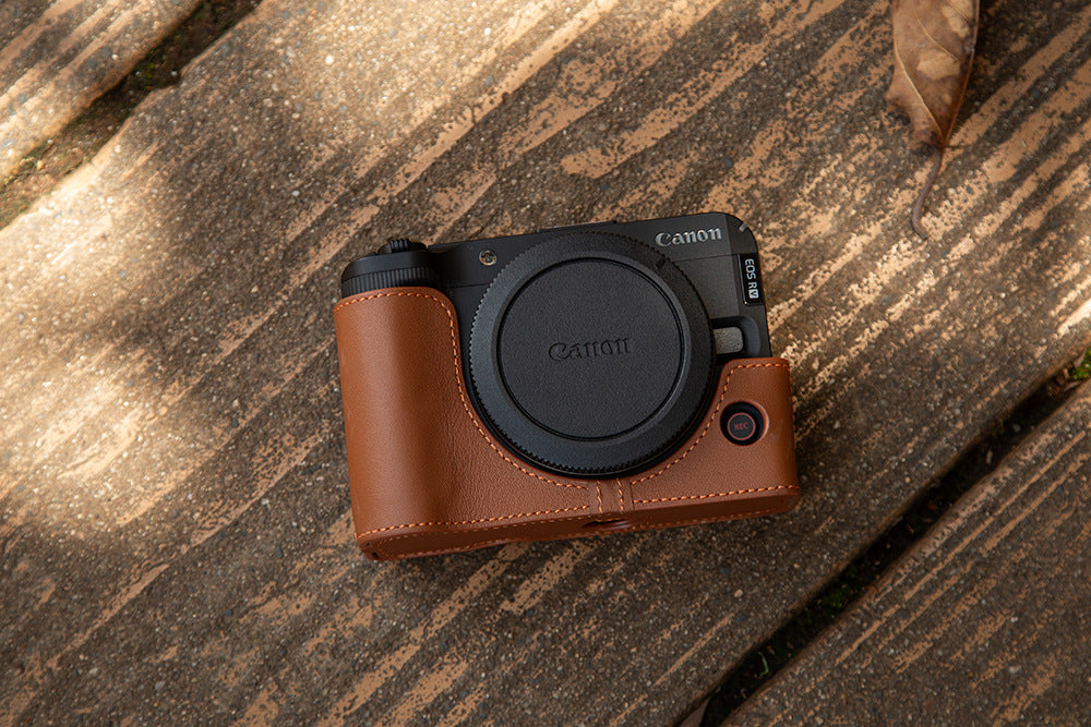 Handmade First-Layer Cowhide Case — Professional Genuine Leather Half Case for Canon EOS R50 — Retro Protective Base with Quick Access