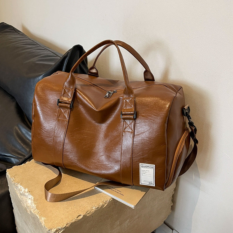 Premium Leather Men's Weekender Duffle - High-End Travel Bag with Independent Shoe Compartment & Waterproof Fitness Crossbody