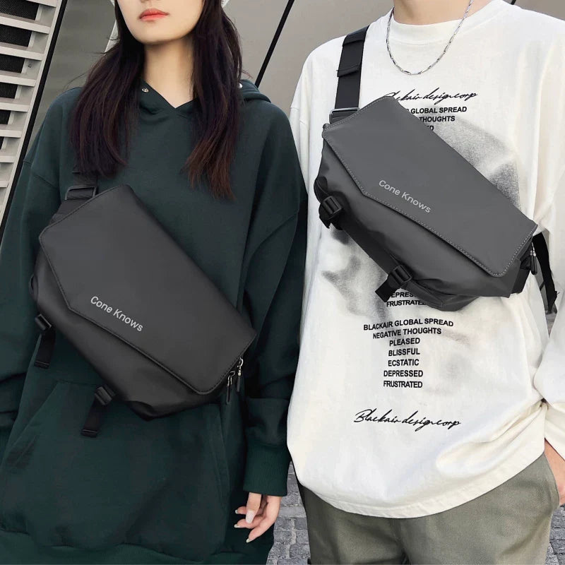 Waterproof Tech Sling Bag with Magnetic Buckle Minimalist Crossbody Chest Pack Slim Tactical Shoulder Bag for Men and Women