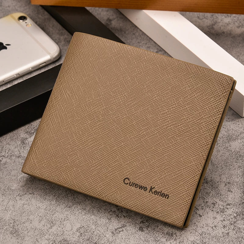 Slim Men's Bifold Wallet Cross-Grain Textured Card Organizer Minimalist Modern Pocket Wallet for Daily Use