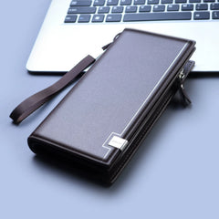 Men’s Large Capacity Business Clutch - All-In-One Zippered Leather Phone Bag & Multi-Function Long Wallet with Wristlet