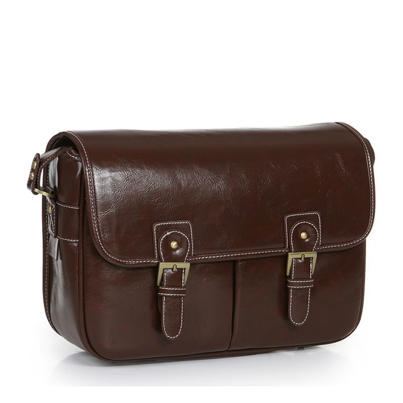 Professional Mirrorless Camera Messenger Bag — Water-Resistant Vegan Leather Shoulder Case — Padded Protective Liner Bag for Canon and Nikon