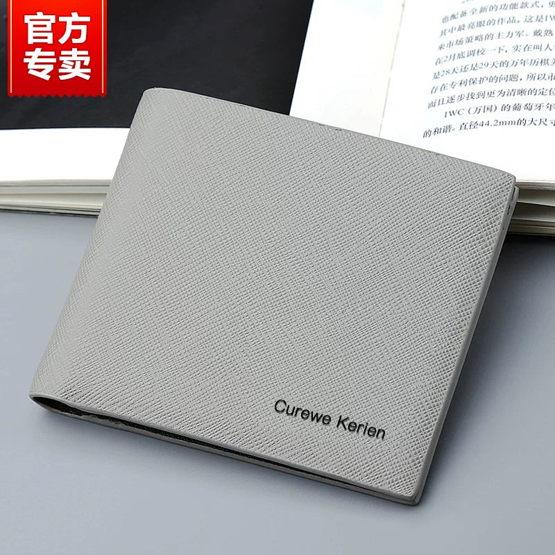 Slim Men's Bifold Wallet Cross-Grain Textured Card Organizer Minimalist Modern Pocket Wallet for Daily Use