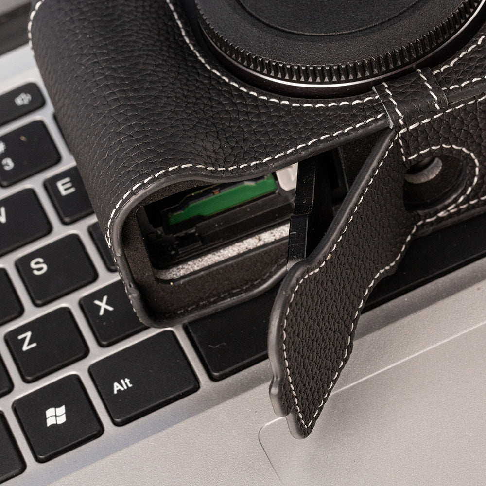 Handmade First-Layer Cowhide Case — Professional Genuine Leather Half Case for Canon EOS R50 — Retro Protective Base with Quick Access