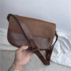 Minimalist Leather Crossbody Bag - Small Square Flip Shoulder Sling for Men & Women