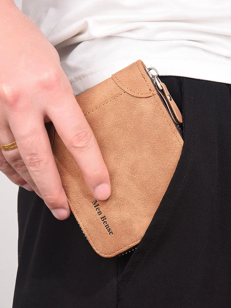 Men's Minimalist Short Zipper Wallet: Multi-Functional All-in-One Leather Card Holder for Students & Young Professionals