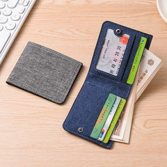 Men'S Short Canvas Wallet With Multiple Card Slots, Simple Student Horizontal Snap Wallet, Youth Folding Ultra-Thin Small Wallet