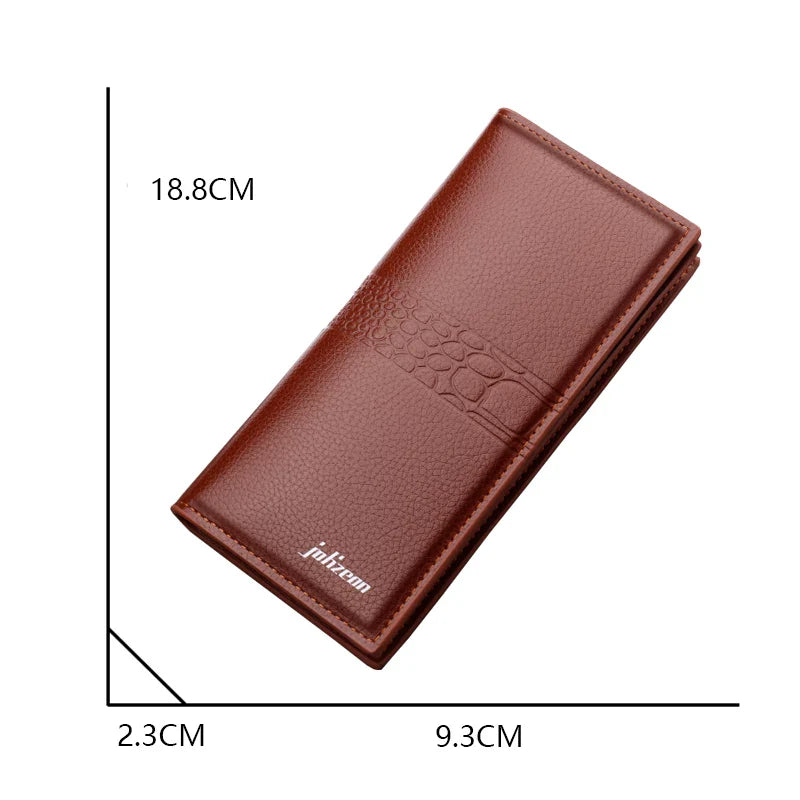 Men’s Long Leather Wallet - Large Capacity Zippered Phone Clutch & Multi-Card Organizer - Personalized Soft Leather Wallet with Secure Button Closure