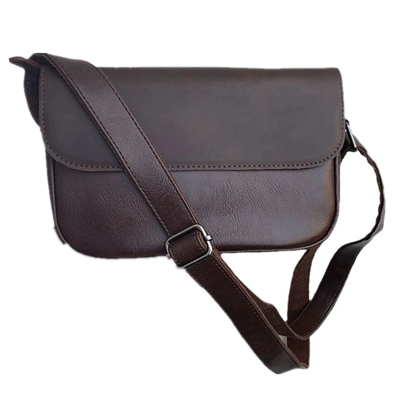 Minimalist Leather Crossbody Bag - Small Square Flip Shoulder Sling for Men & Women