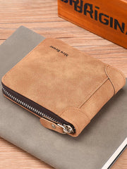Men's Minimalist Short Zipper Wallet: Multi-Functional All-in-One Leather Card Holder for Students & Young Professionals