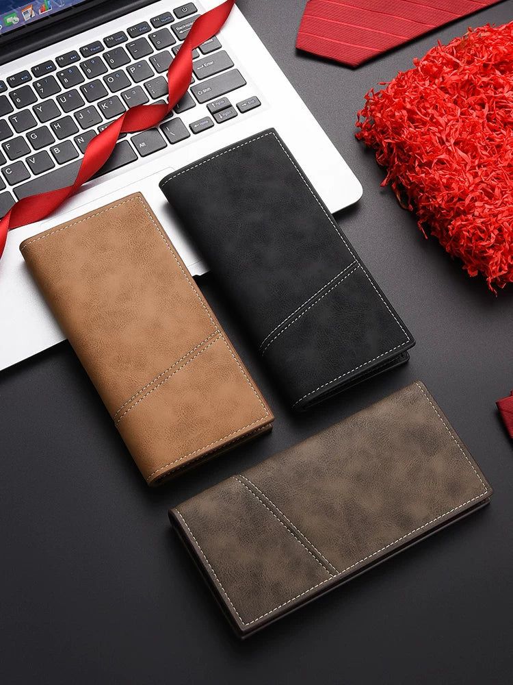 Men’s Ultra-Thin Long Wallet - Japanese & Korean Style Minimalist Card Holder - Retro Aesthetic Multi-Slot Travel Purse for Students & Trendsetters