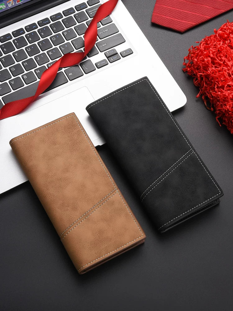 Men’s Ultra-Thin Long Wallet - Japanese & Korean Style Minimalist Card Holder - Retro Aesthetic Multi-Slot Travel Purse for Students & Trendsetters
