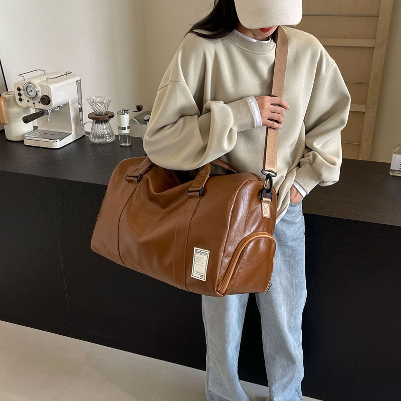 Premium Leather Men's Weekender Duffle - High-End Travel Bag with Independent Shoe Compartment & Waterproof Fitness Crossbody