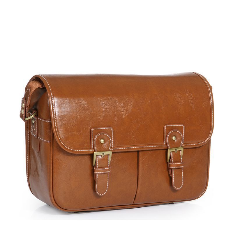 Professional Mirrorless Camera Messenger Bag — Water-Resistant Vegan Leather Shoulder Case — Padded Protective Liner Bag for Canon and Nikon