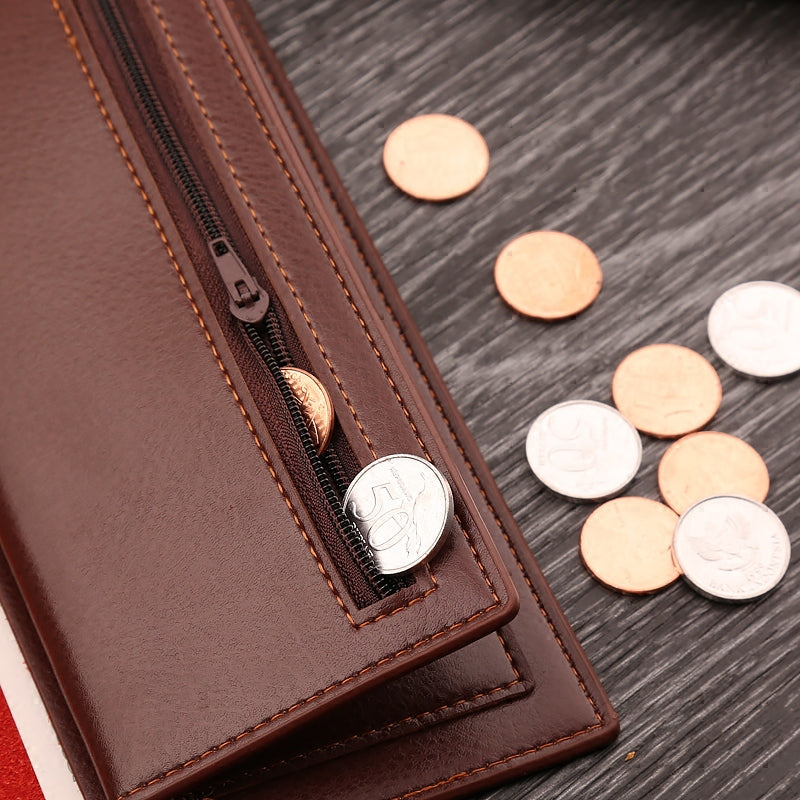 Minimalist Men's Long Business Wallet: Ultra-Thin Zippered Clutch & Multi-Card Organizer for Students & Young Professionals (Japanese & Korean Style)