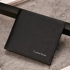 Slim Men's Bifold Wallet Cross-Grain Textured Card Organizer Minimalist Modern Pocket Wallet for Daily Use