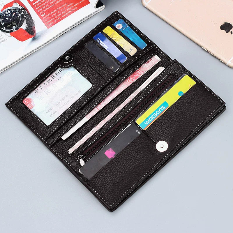 Minimalist Men's Long Business Wallet: Ultra-Thin Zippered Clutch & Multi-Card Organizer for Students & Young Professionals (Japanese & Korean Style)