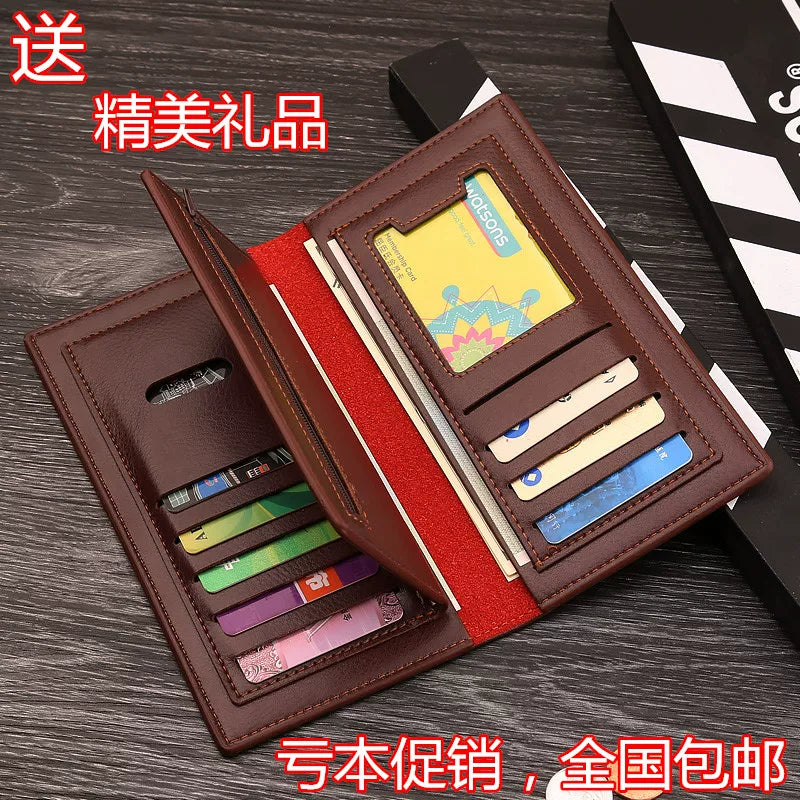 Minimalist Men's Long Business Wallet: Ultra-Thin Zippered Clutch & Multi-Card Organizer for Students & Young Professionals (Japanese & Korean Style)