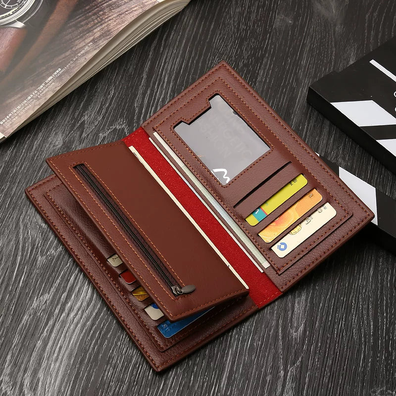 Minimalist Men's Long Business Wallet: Ultra-Thin Zippered Clutch & Multi-Card Organizer for Students & Young Professionals (Japanese & Korean Style)