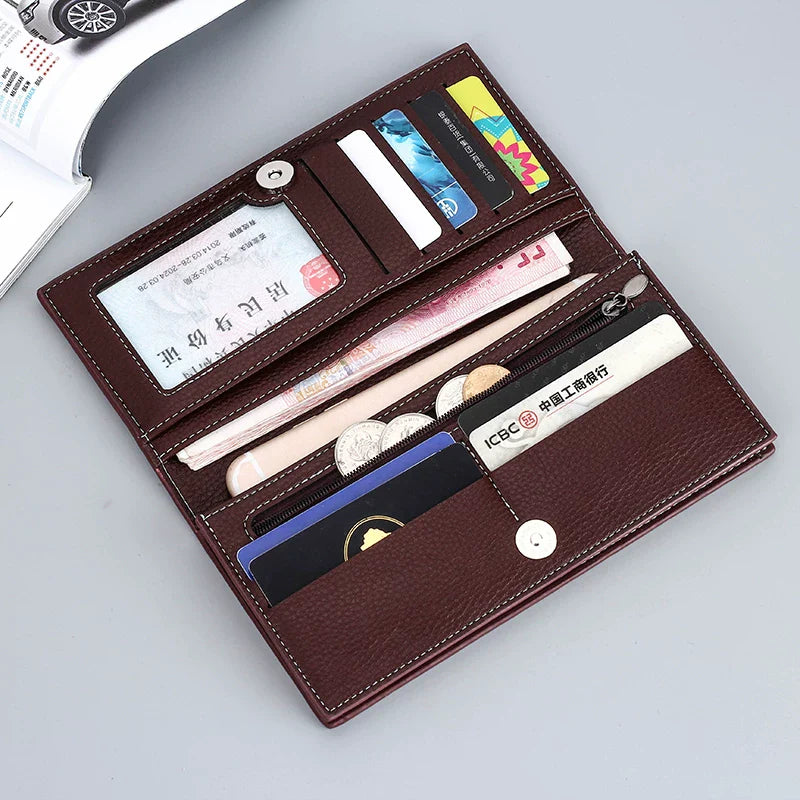Minimalist Men's Long Business Wallet: Ultra-Thin Zippered Clutch & Multi-Card Organizer for Students & Young Professionals (Japanese & Korean Style)
