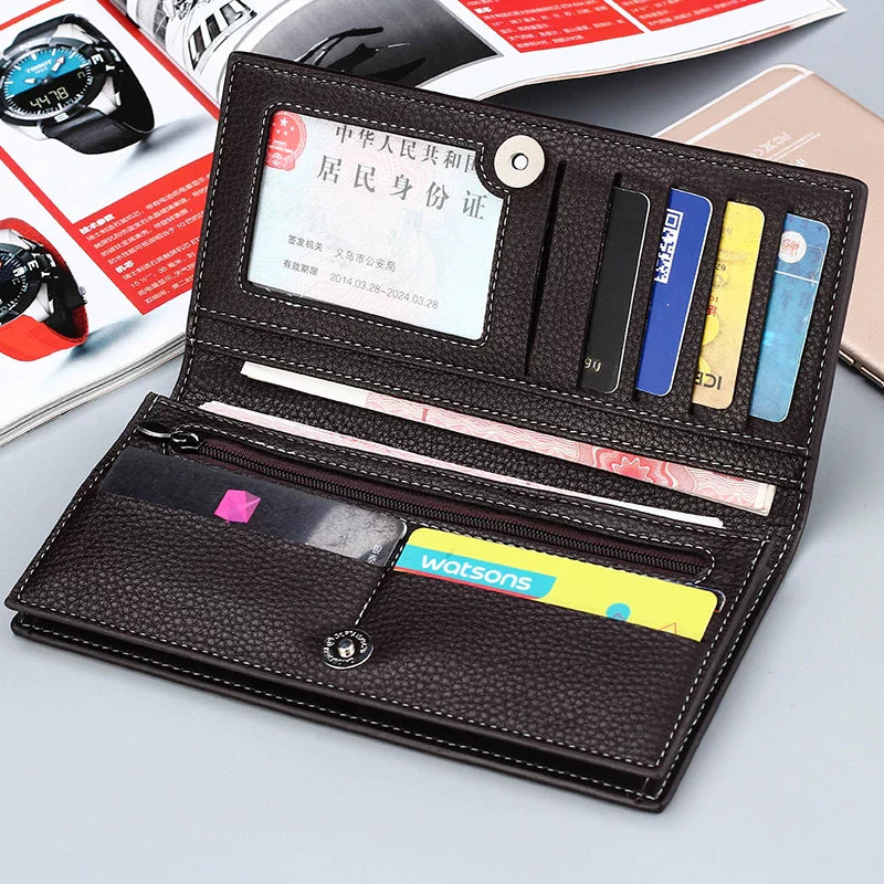 Minimalist Men's Long Business Wallet: Ultra-Thin Zippered Clutch & Multi-Card Organizer for Students & Young Professionals (Japanese & Korean Style)